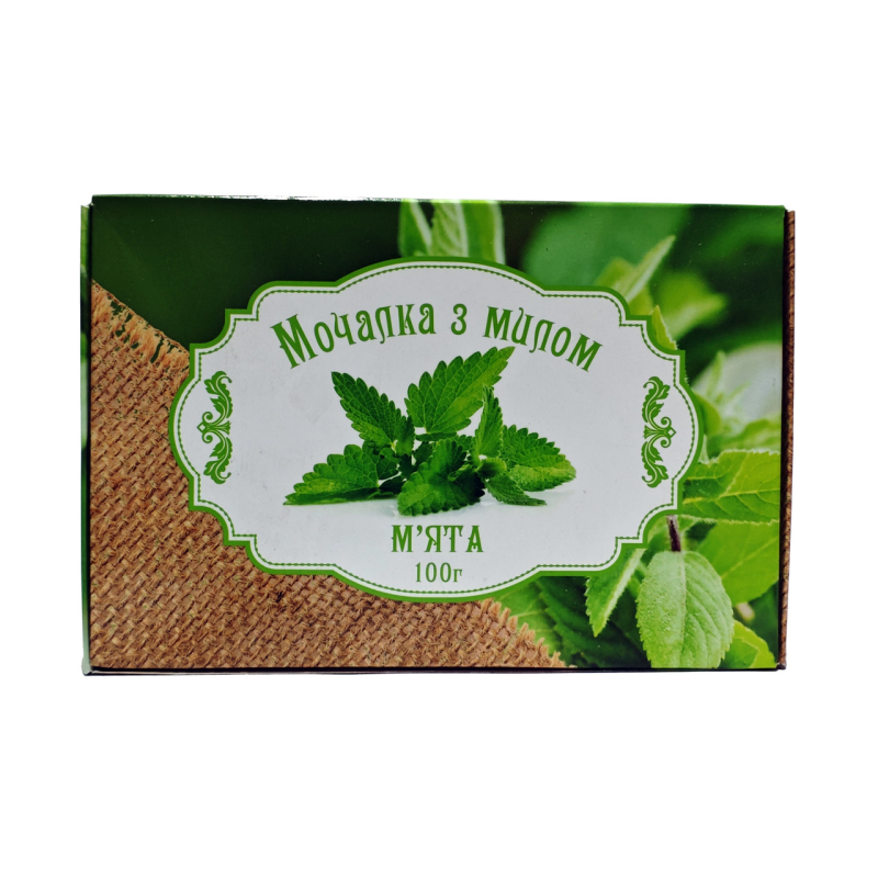 Мочалка джутовая с мылом “Мята“ 100 г. “Карпатське мило“ Мочалка джутовая с мылом “Мята“ 100 г. “Карпатське мило“