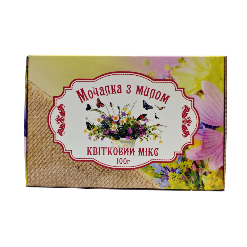 Мочалка джутовая с мылом  “Цветочный микс“ 100 г. “Карпатське мило“